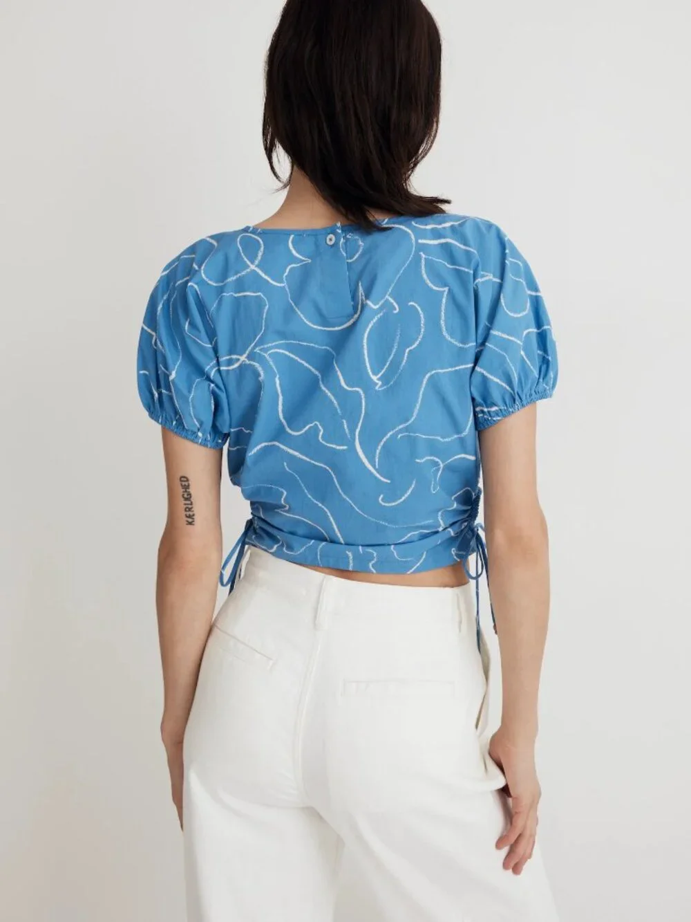 Madewell Poplin Puff-Sleeve Cutout Crop Top – Size Small
